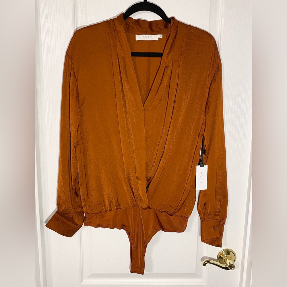 NWT ASTR The Label Faux Wrap Bodysuit Burnt Orange Size Large
